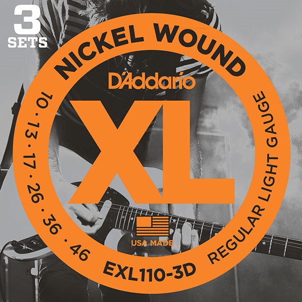 D'Addario EXL110-3D Nickel Light Electric Guitar Strings 3-Pack